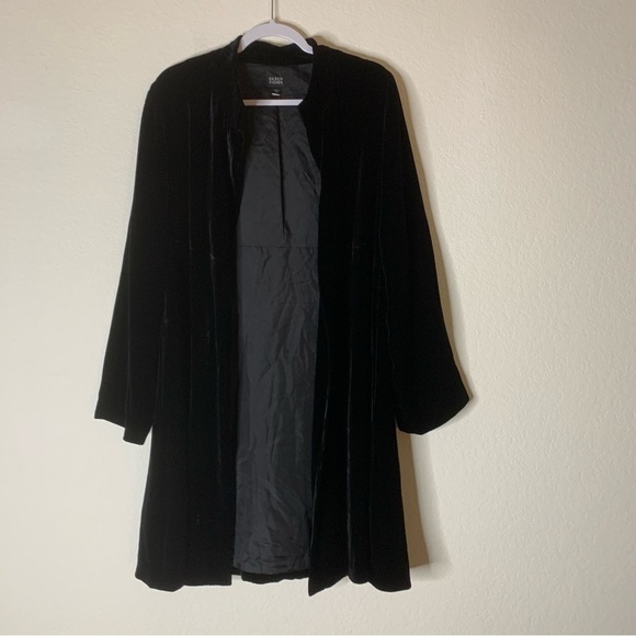 Eileen fisher Womens black velvet silk lined open midi cardigan pockets M - Picture 1 of 8